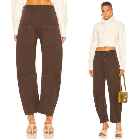 Nili Lotan Shon Pant Chocolate Brown Twill Cotton Barrel Leg Crop Hemmed Size 0 - Picture 11 of 11